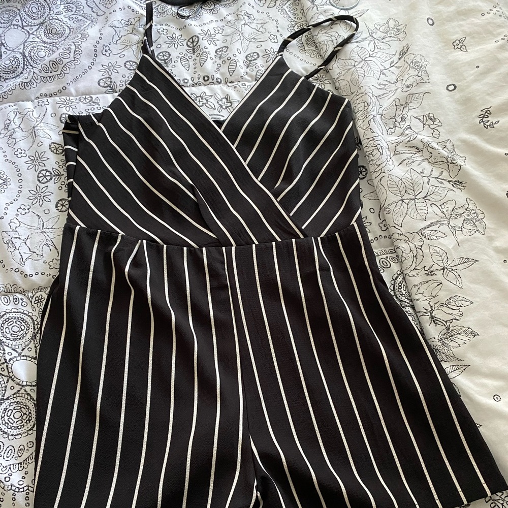 Striped black and white romper